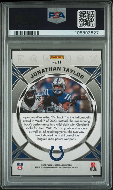 2023 Panini Obsidian Equinox Jonathan Taylor #11 (Equinox-Electric Etch Prp) Mint 9 back