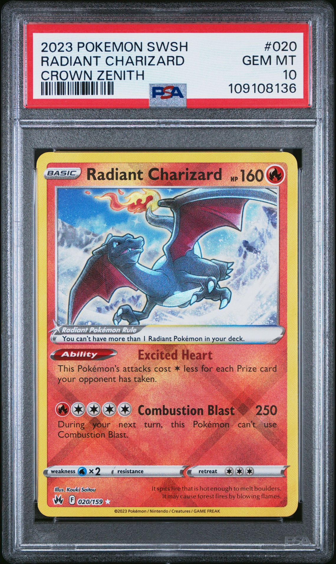 2023 Pokemon Sword And Shield Crown Zenith Radiant Charizard #020 (Crown Zenith) Gem Mt 10 front