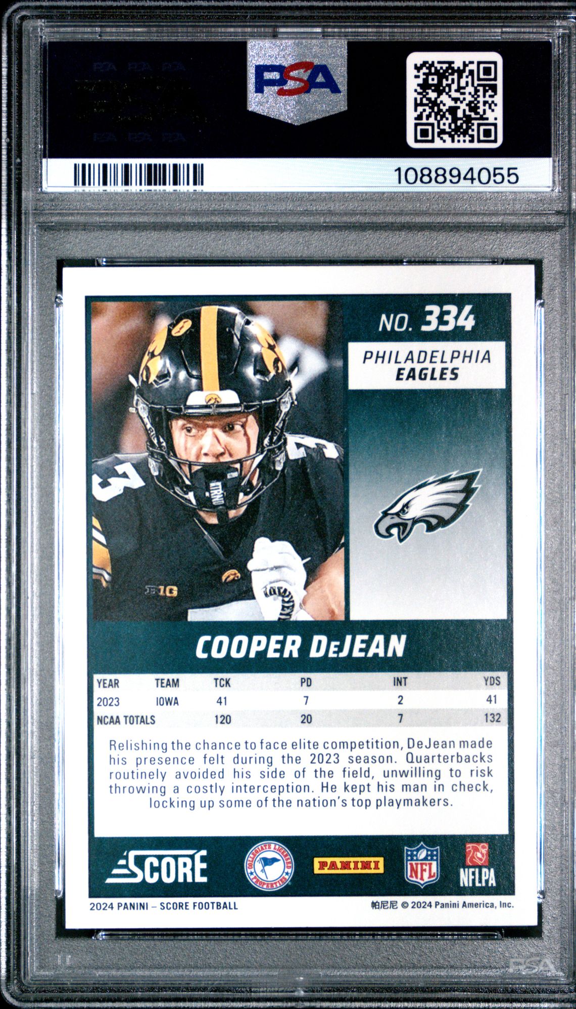 2024 Panini Score Cooper Dejean #334 Mint 9 back