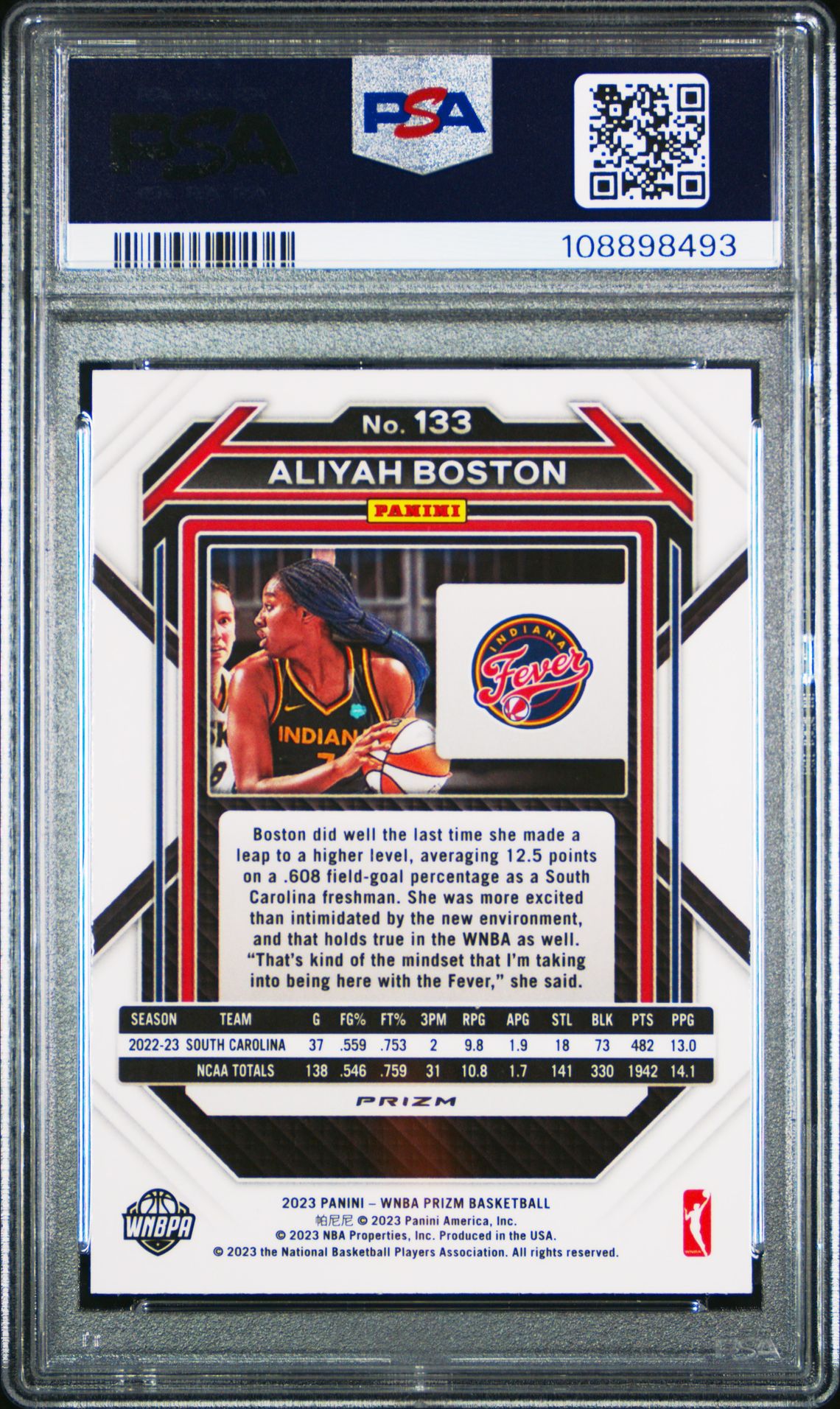 2023 Panini Prizm Wnba Aliyah Boston #133 (Ice) Gem Mt 10 back