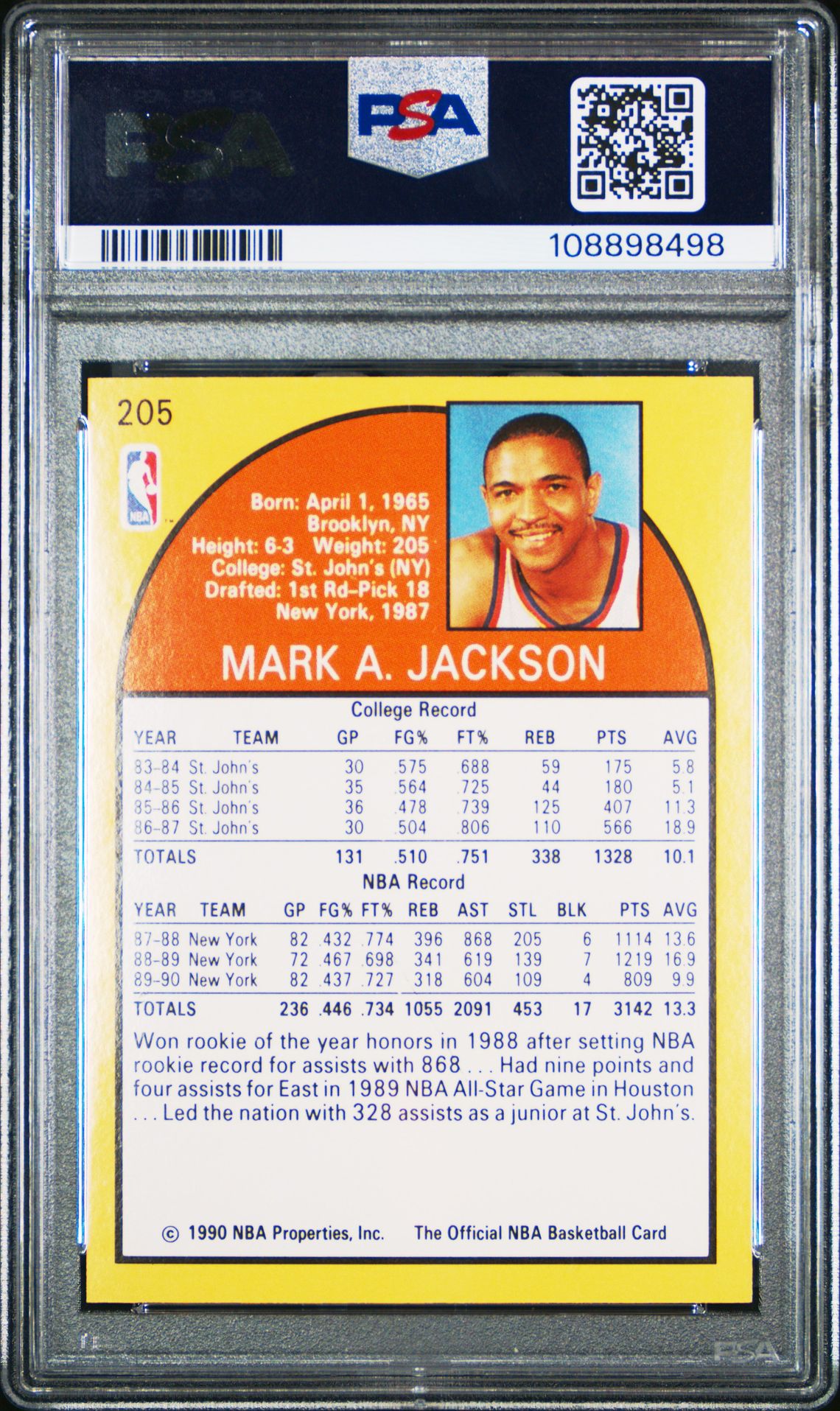 1990 Hoops Mark Jackson #205 Nm-Mt 8 back