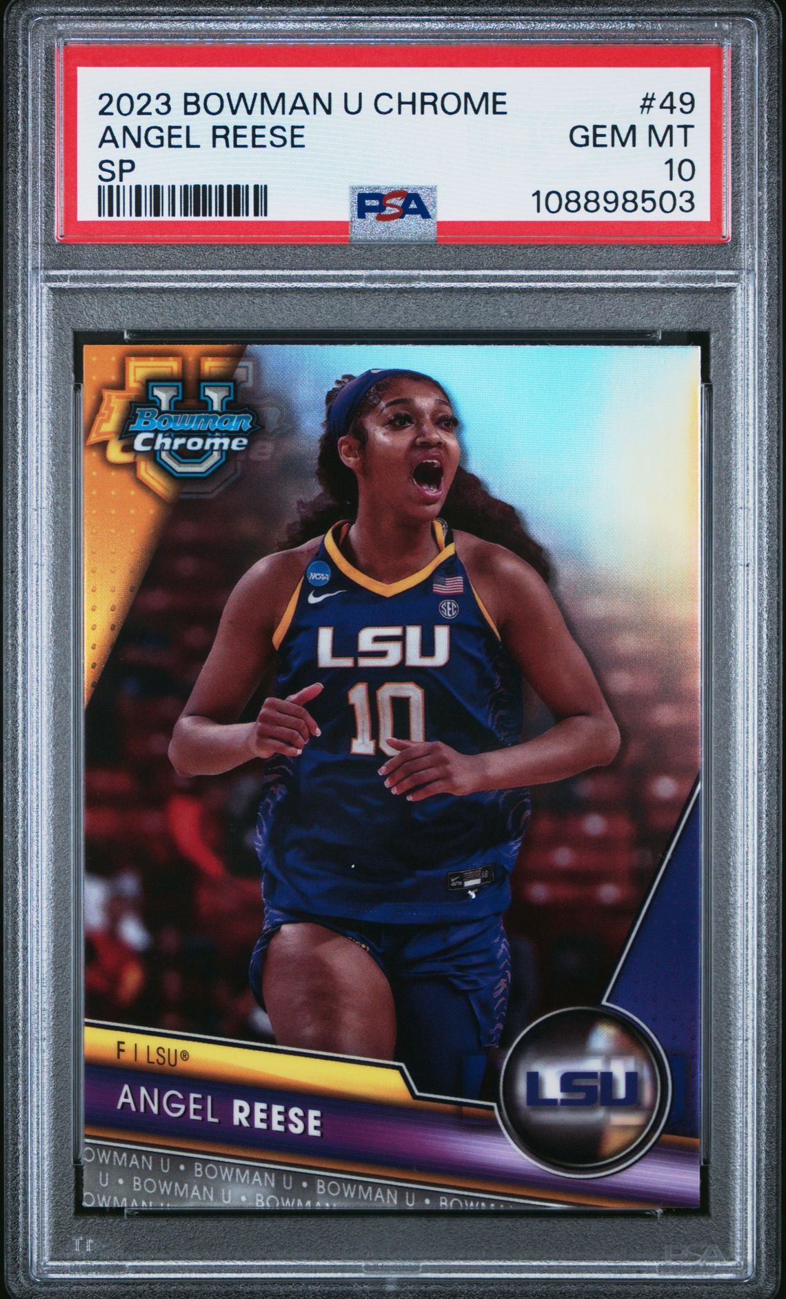 2023 Bowman University Chrome Angel Reese #49 (Sp) Gem Mt 10 front