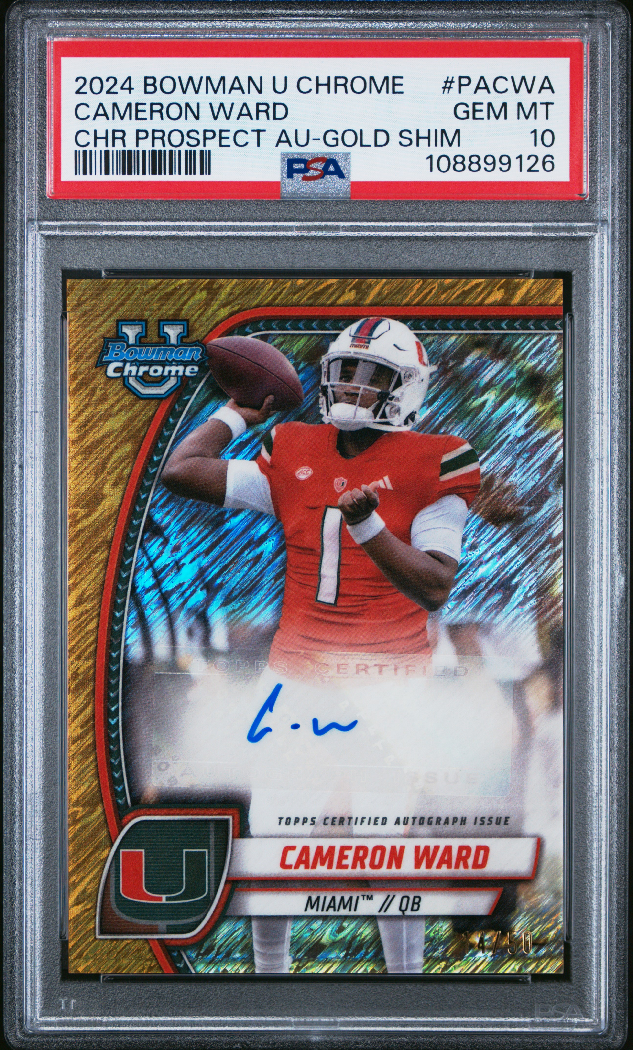 2024 #PACWA Cameron Ward PSA 10 Bowman University Chrome Bowman Chrome Prospect Autographs