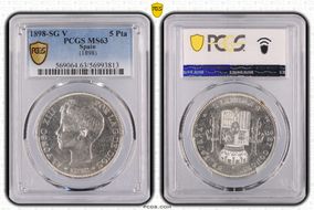 1898-SG V 5 Pta (1898) KM-707  Ag MS63