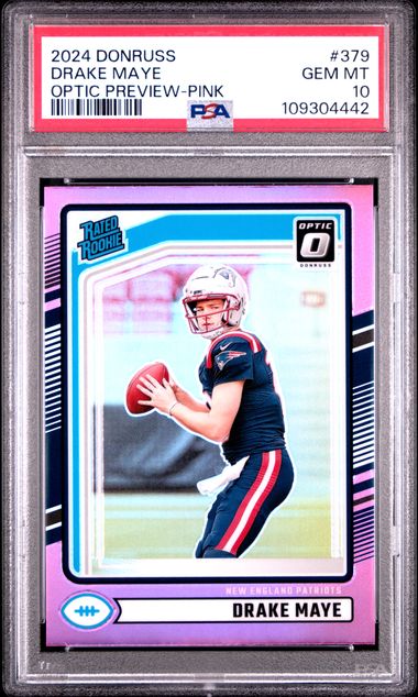 2024 Panini Donruss Drake Maye #379 (Optic Preview-Pink) Gem Mt 10 front