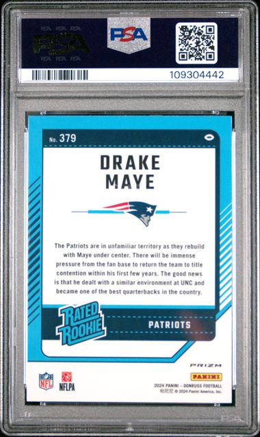 2024 Panini Donruss Drake Maye #379 (Optic Preview-Pink) Gem Mt 10 back