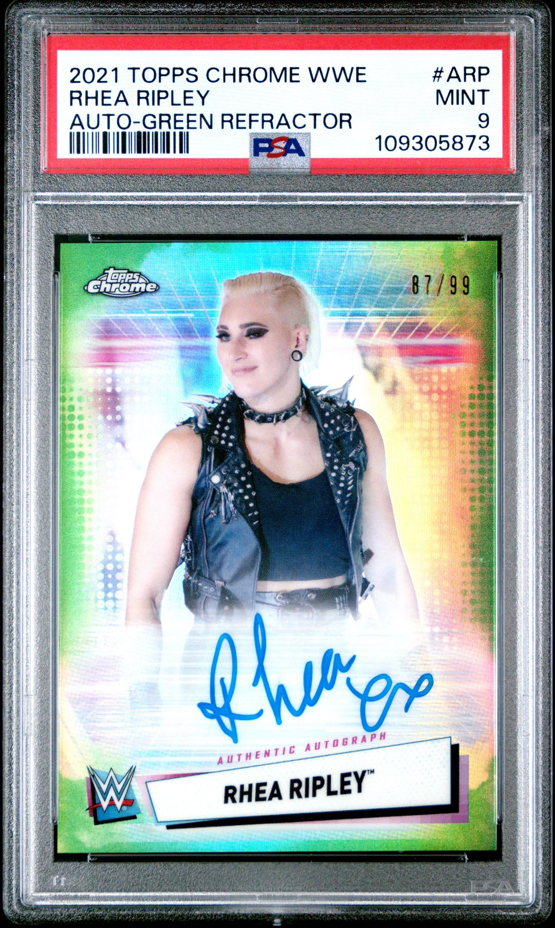 2021 Topps Chrome Wwe Autographs Rhea Ripley #Arp (Auto-Green Refractor) Mint 9 front