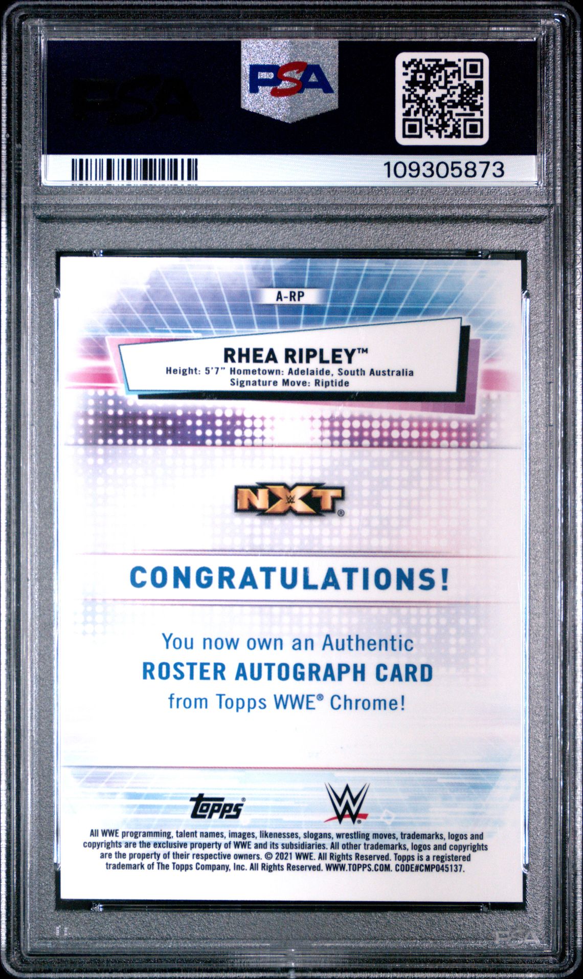 2021 Topps Chrome Wwe Autographs Rhea Ripley #Arp (Auto-Green Refractor) Mint 9 back