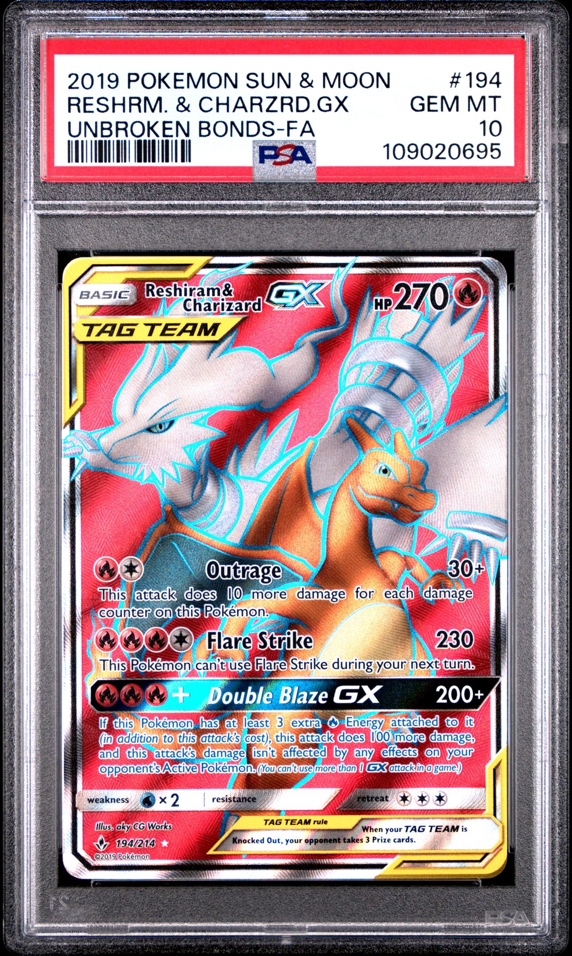 2019 Pokemon POKEMON SUN & MOON UNBROKEN BONDS FA #194 Reshrm. & Charzrd.Gx front