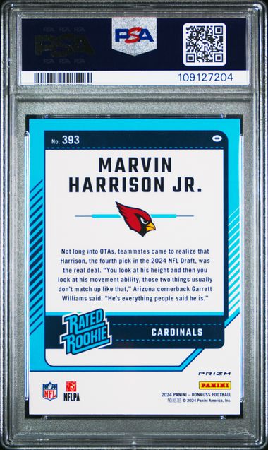 2024 Panini Donruss Marvin Harrison Jr. #393 (Optic Preview-Blue Scope) Gem Mt 10 back