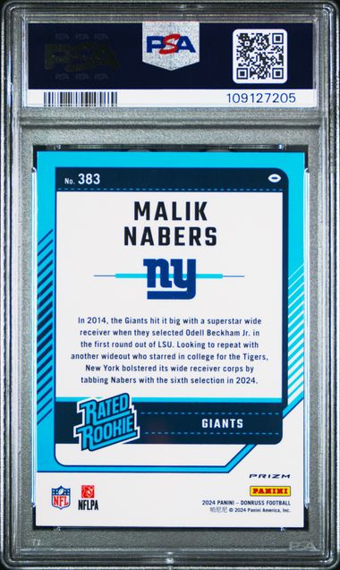 2024 Panini Donruss Malik Nabers #383 (Optic Preview-Blue Scope) Gem Mt 10 back