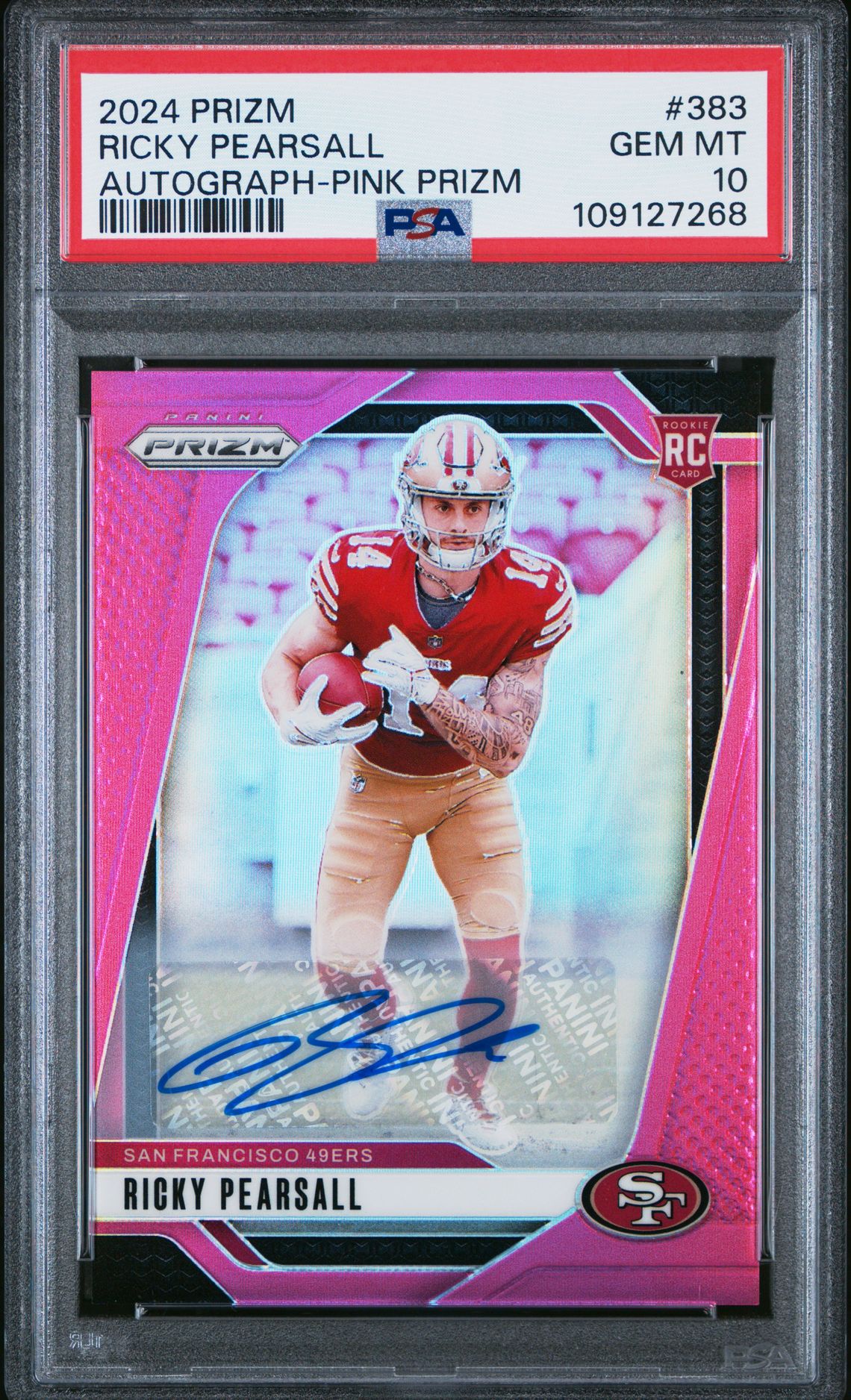 2024 Panini Prizm Ricky Pearsall #383 (Autograph-Pink Prizm) Gem Mt 10 front