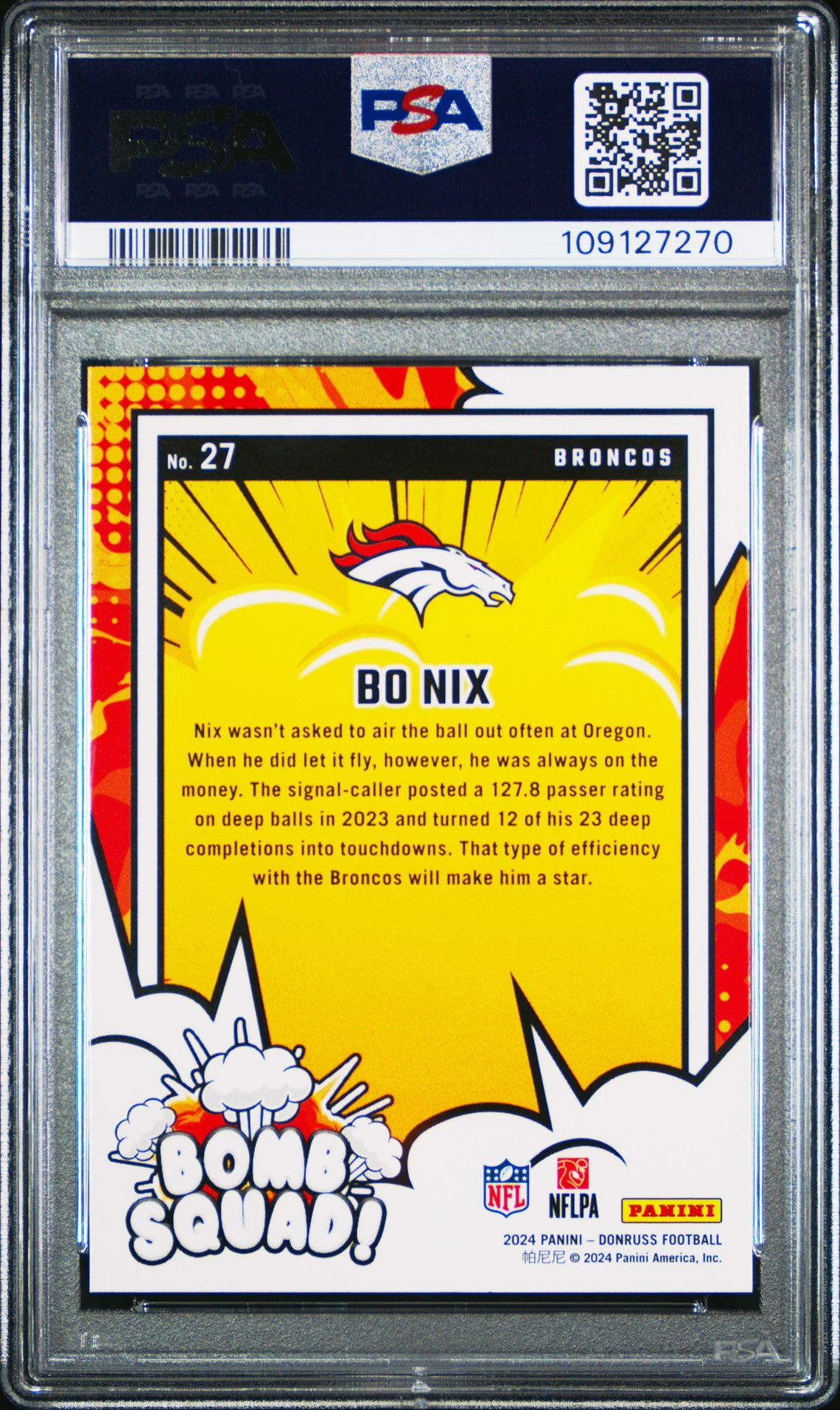 2024 Panini Donruss Bomb Squad Bo Nix #27 Mint 9 back