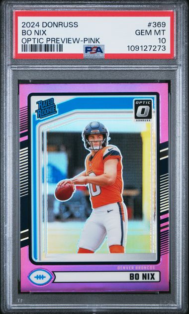 2024 Panini Donruss Bo Nix #369 (Optic Preview-Pink) Gem Mt 10 front