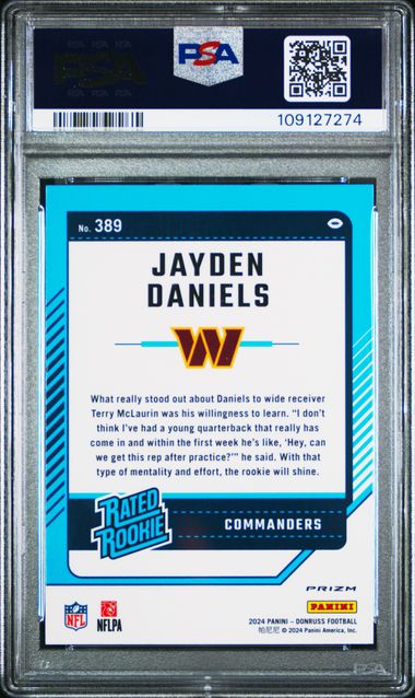 2024 Panini Donruss Jayden Daniels #389 (Optic Preview-Pink) Mint 9 back