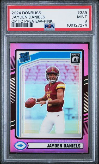 2024 Panini Donruss Jayden Daniels #389 (Optic Preview-Pink) Mint 9 front