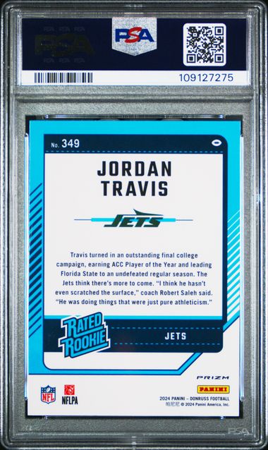 2024 Panini Donruss Jordan Travis #349 (Optic Preview-Red Wave) Gem Mt 10 back