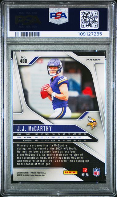 2024 Panini Prizm Jj Mccarthy #400 (Orange Ice) Mint 9 back
