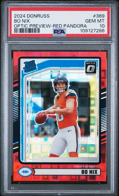 2024 Panini Donruss Bo Nix #369 (Optic Preview-Red Pandora) Gem Mt 10 front