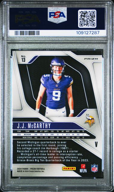 2024 Panini Prizm Rookie Variation Jj Mccarthy #13 Mint 9 back