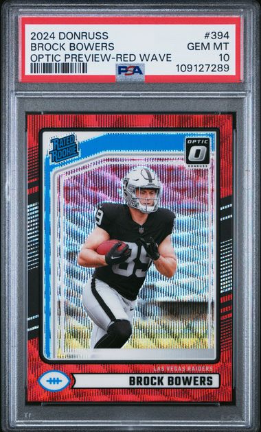 2024 Panini Donruss Brock Bowers #394 (Optic Preview-Red Wave) Gem Mt 10 front
