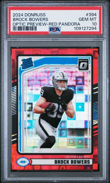 2024 Panini Donruss Brock Bowers #394 (Optic Preview-Red Pandora) Gem Mt 10 front