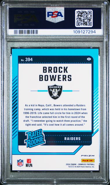 2024 Panini Donruss Brock Bowers #394 (Optic Preview-Red Pandora) Gem Mt 10 back