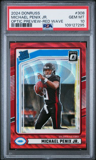 2024 Panini Donruss Michael Penix Jr. #308 (Optic Preview-Red Wave) Gem Mt 10 front