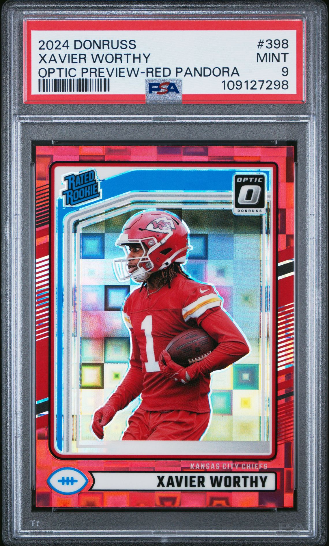 2024 Panini Donruss Xavier Worthy #398 (Optic Preview-Red Pandora) Mint 9 front