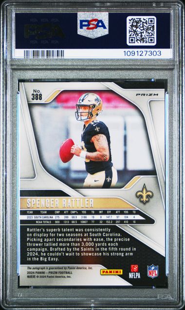2024 Panini Prizm Spencer Rattler #388 (Autograph) Mint 9 back