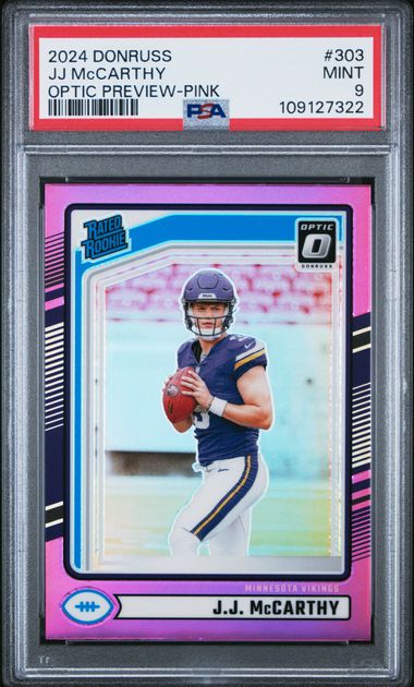 2024 Panini Donruss Jj Mccarthy #303 (Optic Preview-Pink) Mint 9 front