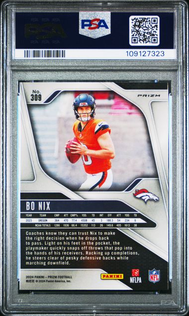 2024 Panini Prizm Bo Nix #309 (Lazer Prizm) Mint 9 back