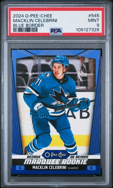 2024 Upper Deck O-Pee-Chee Macklin Celebrini #545 (Blue Border) Mint 9 front