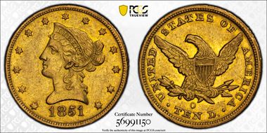 1851-O $10 AU55