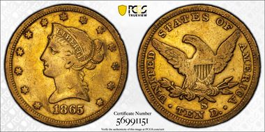 1865-S $10 865/Inverted 186 VF20
