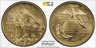 2025-W $5 USMC - 250th Anniversary MS70