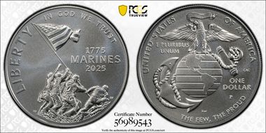 2025-P $1 USMC - 250th Anniversary MS70