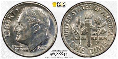 1982 10C No Mintmark - Weak MS63