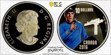 2016 $10 First Officer Spock Colorized PR70DCAM