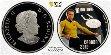 2016 $10 Captain Kirk Colorized PR70DCAM