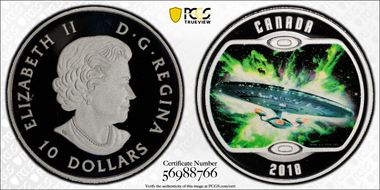 2018 $10 U.S.S. Enterprise 1701-D Colorized PR70DCAM