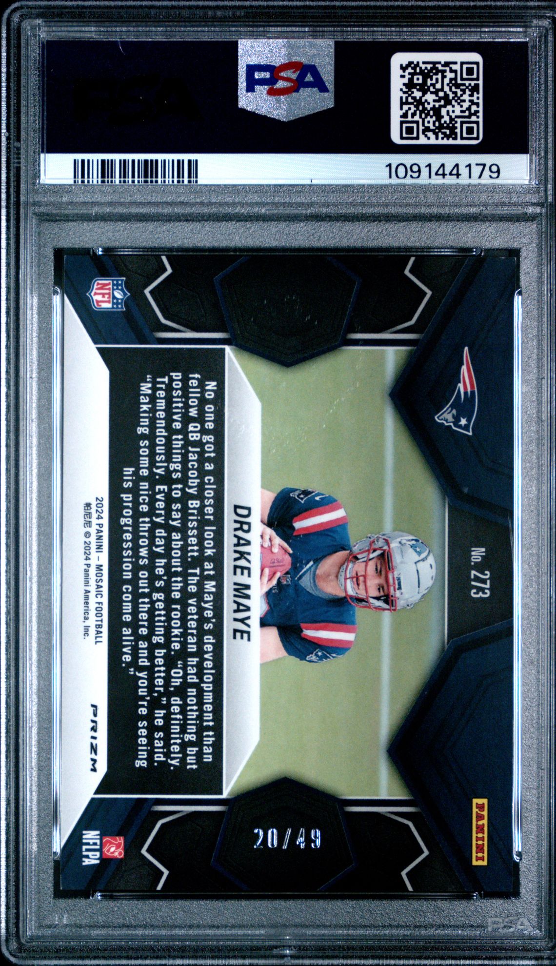 2024 Panini Mosaic Drake Maye #273 (Purple) Gem Mt 10 back