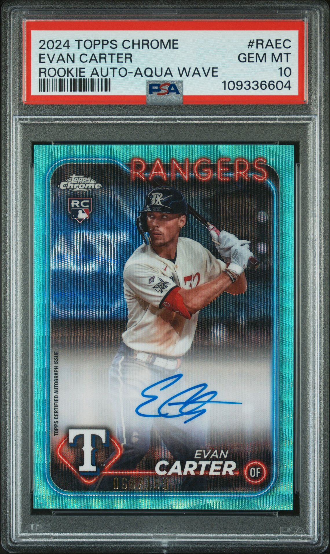 2024 Topps TOPPS CHROME ROOKIE AUTOGRAPHS Wave #RAEC Evan Carter front