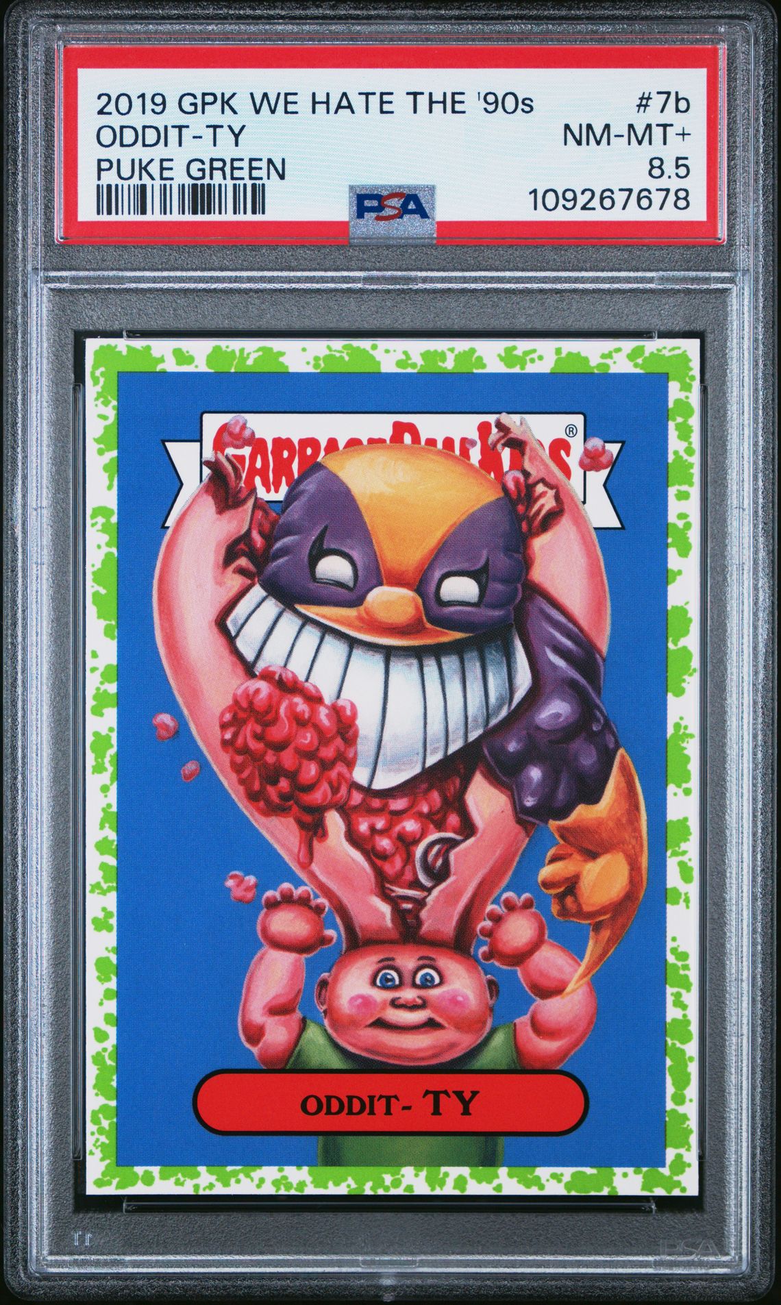 2019 Topps GARBAGE PAIL KIDS WE HATE THE '90S PUKE GREEN #7B Oddit-Ty front