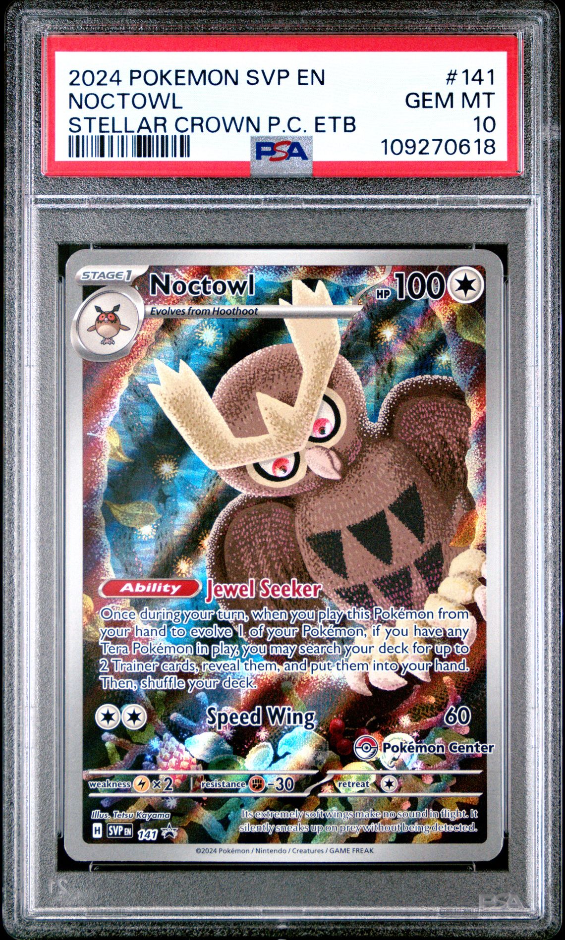 2024 Pokemon POKEMON SVP EN-SV BLACK STAR PROMO STELLAR CROWN PC ETB #141 Noctowl front