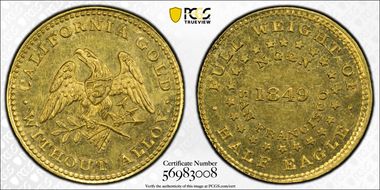 1849 $5 Norris, Gregg & Norris Plain Edge MS63+