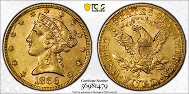 1886-S $5 AU55