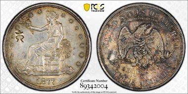 1877-S T$1 TDV-36, DDR Die 2 Chopmarked MS61