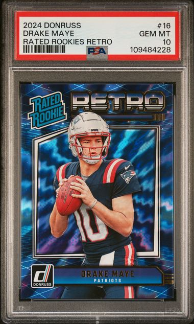 2024 Panini Donruss Rated Rookies Retro Drake Maye #16 Gem Mt 10 front