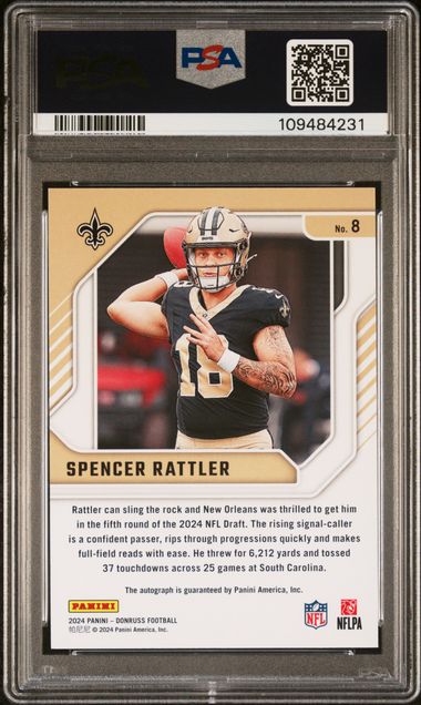 2024 Panini Donruss The Elite Series Rookies Autographs Spencer Rattler #8 Gem Mt 10 back